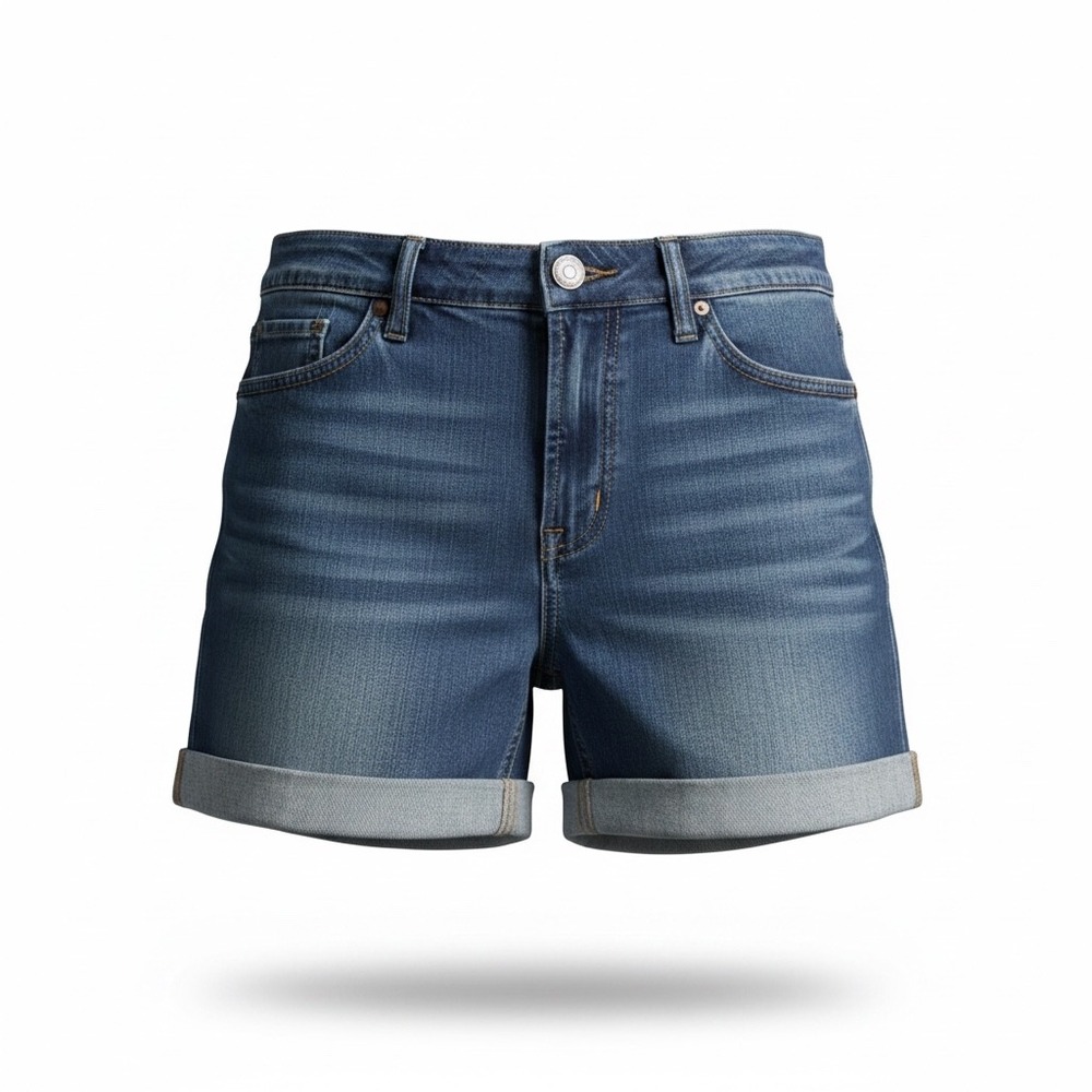 Eddie Bauer Womens Dark Wash Cuffed Denim Shorts Button Fly Size P2 NEW